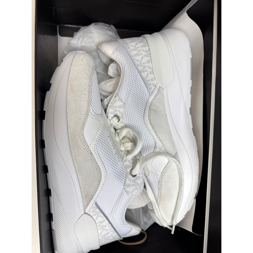 New Michael Kors Trevor Trainer White Mesh Suede Sneakers 42F4TRFS7D Mens Size 9 - Picture 2 of 11